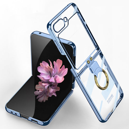 GKK For Samsung Galaxy Z Flip6 5G Kickstand Case Electroplating PC Phone Shell with Screen Film - Blue