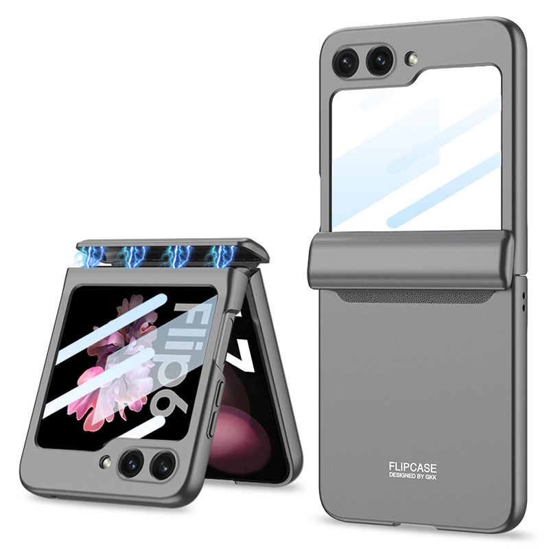 GKK For Samsung Galaxy Z Flip6 5G Case Magnetic Hinge PC Phone Cover with Small Screen Film - Titanium Grey  /  Titanium Grey