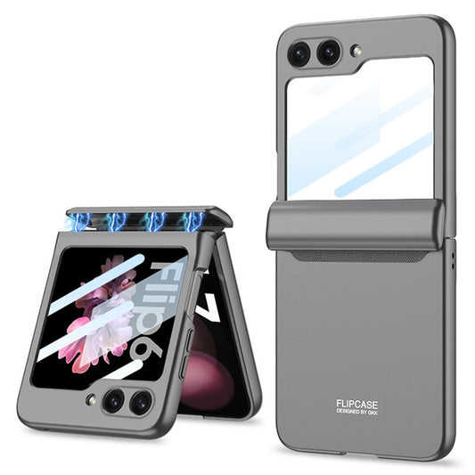 GKK For Samsung Galaxy Z Flip7 FE 5G / Z Flip6 5G Case Magnetic Hinge PC Phone Cover with Small Screen Film - Titanium Grey  /  Titanium Grey