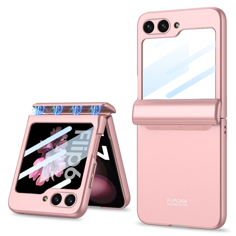 GKK For Samsung Galaxy Z Flip6 5G Case Magnetic Hinge PC Phone Cover with Small Screen Film - Pink