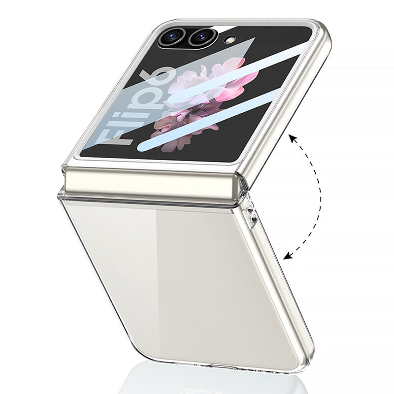 GKK For Samsung Galaxy Z Flip6 5G Case PC Phone Cover with Tempered Glass Rear Screen Film - Transparent Black