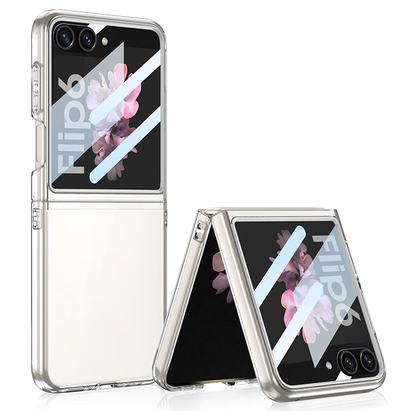 GKK For Samsung Galaxy Z Flip6 5G Case PC Phone Cover with Tempered Glass Rear Screen Film - Transparent