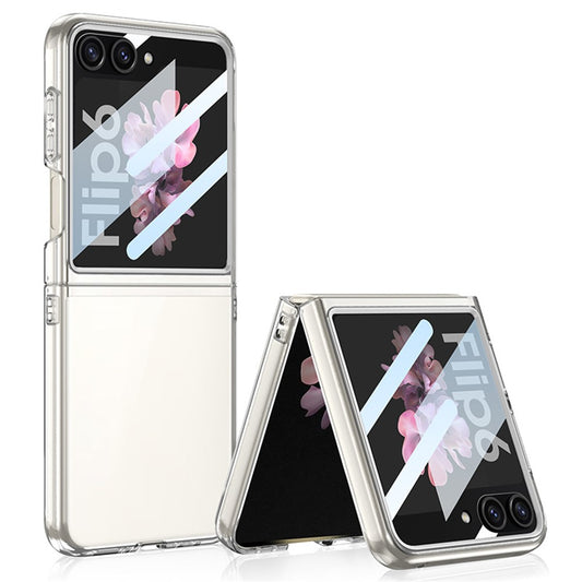 GKK For Samsung Galaxy Z Flip7 FE 5G / Z Flip6 5G Case PC Phone Cover with Tempered Glass Rear Screen Film - Transparent