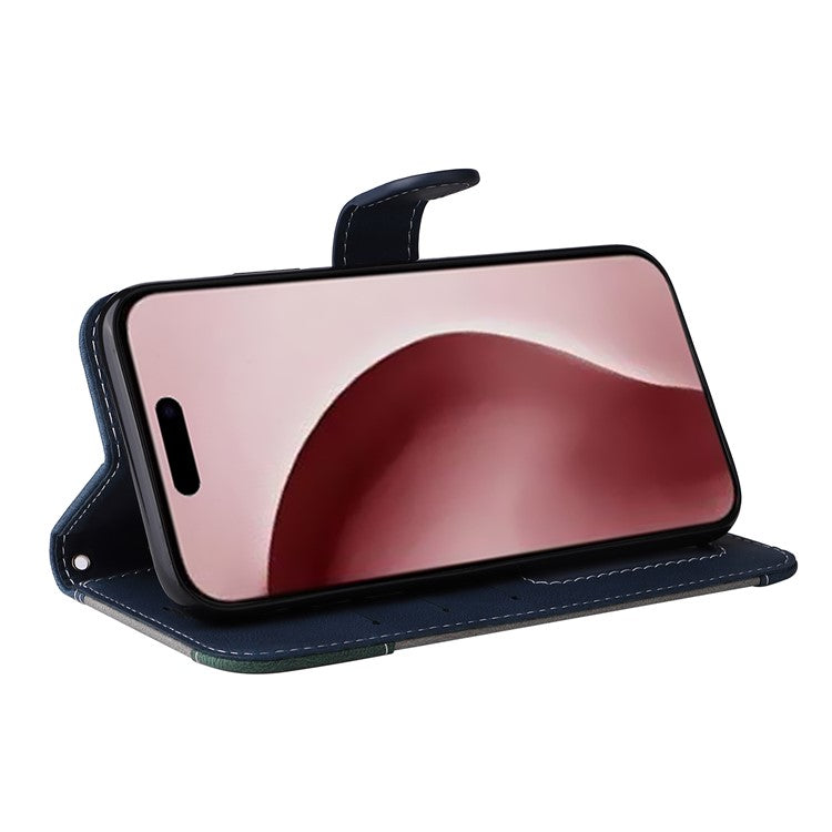For iPhone 16 Pro Phone Case Three-Color Splicing Card Holder Phone Stand Cover - Blue