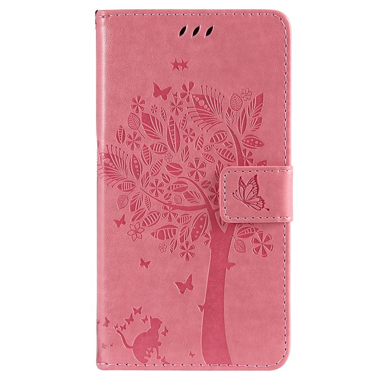 KT Imprinting Flower Series-3 For iPhone 16 Pro Case Cat Tree Leather Phone Cover Stand Flip - Pink