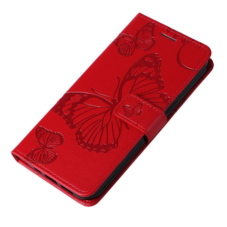 KT Imprinting Flower Series-2 For iPhone 16 Plus Case Leather Wallet Protective Cover - Red