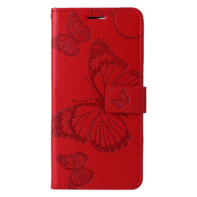 KT Imprinting Flower Series-2 For iPhone 16 Plus Case Leather Wallet Protective Cover - Red