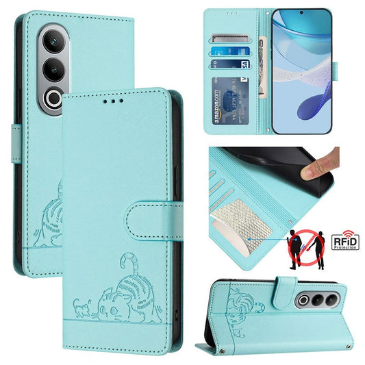 YB Imprinting Series-9 for OnePlus Nord CE4 5G Wallet Case RFID Blocking Leather Flip Phone Cover - Mint Green