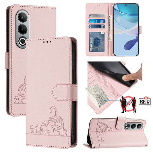 YB Imprinting Series-9 for OnePlus Nord CE4 5G Wallet Case RFID Blocking Leather Flip Phone Cover - Pink