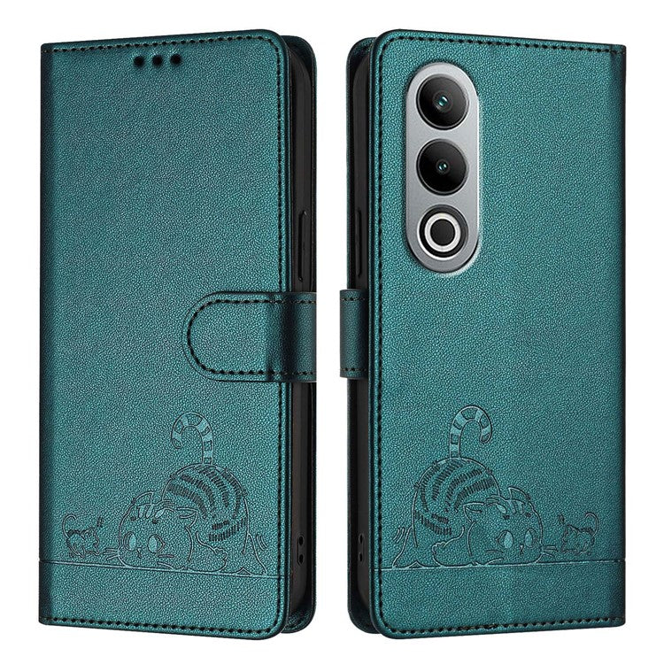 YB Imprinting Series-9 for OnePlus Nord CE4 5G Wallet Case RFID Blocking Leather Flip Phone Cover - Dark Green