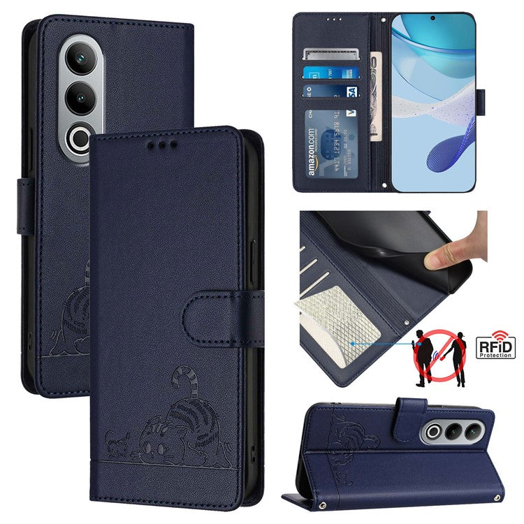 YB Imprinting Series-9 for OnePlus Nord CE4 5G Wallet Case RFID Blocking Leather Flip Phone Cover - Sapphire