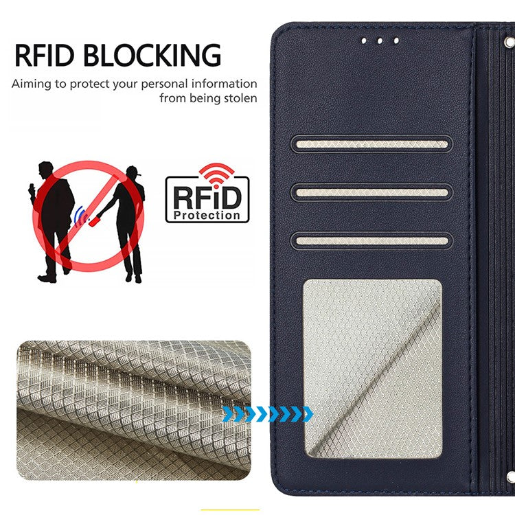 YB Imprinting Series-9 for OnePlus Nord CE4 5G Wallet Case RFID Blocking Leather Flip Phone Cover - Sapphire
