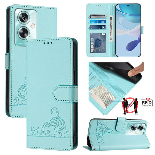 YB Imprinting Series-9 for OnePlus Nord N30 SE 5G Case Leather Phone Cover Stand View - Mint Green