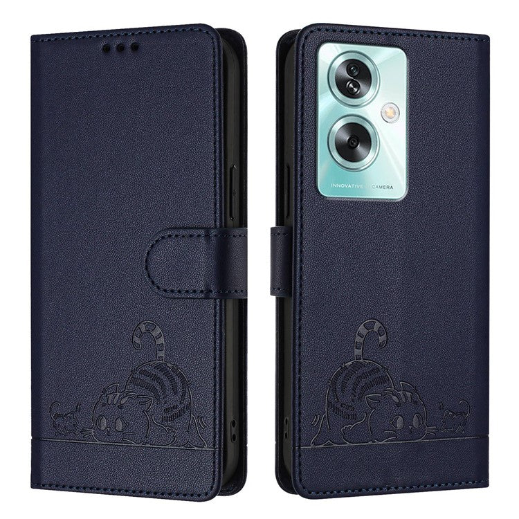 YB Imprinting Series-9 for Oppo A79 5G / A2 5G Case RFID Blocking Phone Leather Cover with Strap - Sapphire