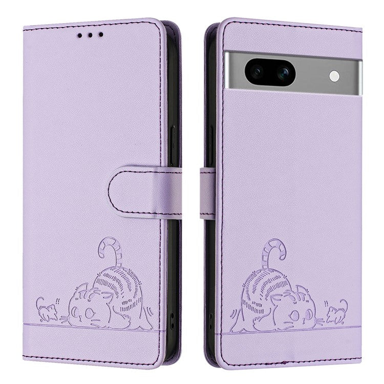 YB Imprinting Series-9 for Google Pixel 7a Case RFID Blocking Leather Phone Cover with Wallet - Purple