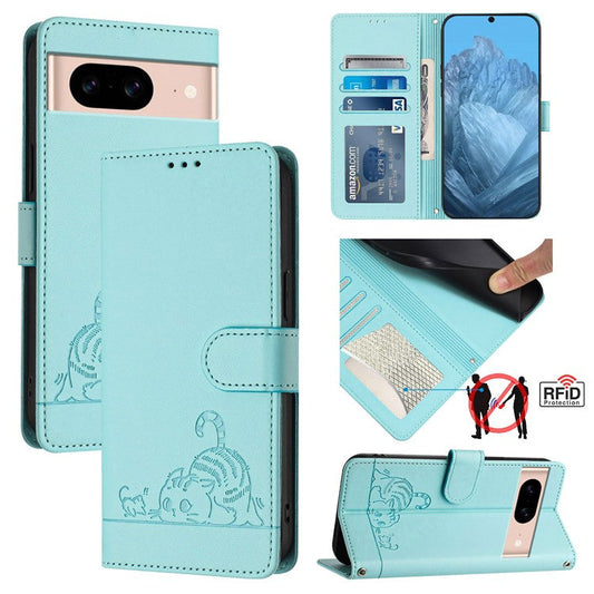 YB Imprinting Series-9 for Google Pixel 8a Case Flip Wallet Leather Phone Cover RFID Blocking - Mint Green