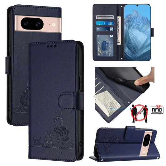 YB Imprinting Series-9 for Google Pixel 8a Case Flip Wallet Leather Phone Cover RFID Blocking - Sapphire