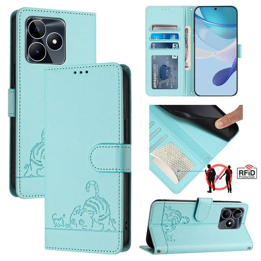 YB Imprinting Series-9 for Realme Note 50 4G / C51 / C53 (Global) / Narzo N53 4G / C53 (India) Leather Case RFID Blocking - Mint Green