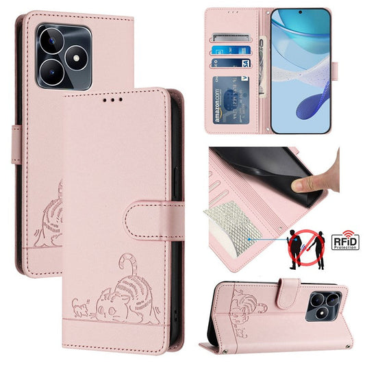 YB Imprinting Series-9 for Realme Note 50 4G / C51 / C53 (Global) / Narzo N53 4G / C53 (India) Leather Case RFID Blocking - Pink