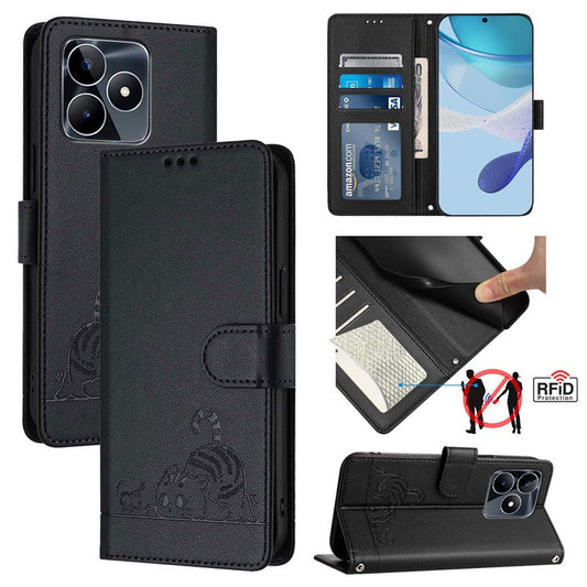 YB Imprinting Series-9 for Realme Note 50 4G / C51 / C53 (Global) / Narzo N53 4G / C53 (India) Leather Case RFID Blocking - Black
