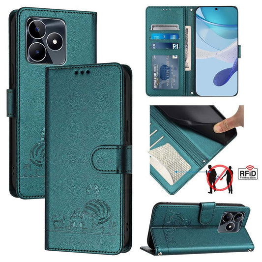 YB Imprinting Series-9 for Realme Note 50 4G / C51 / C53 (Global) / Narzo N53 4G / C53 (India) Leather Case RFID Blocking - Dark Green