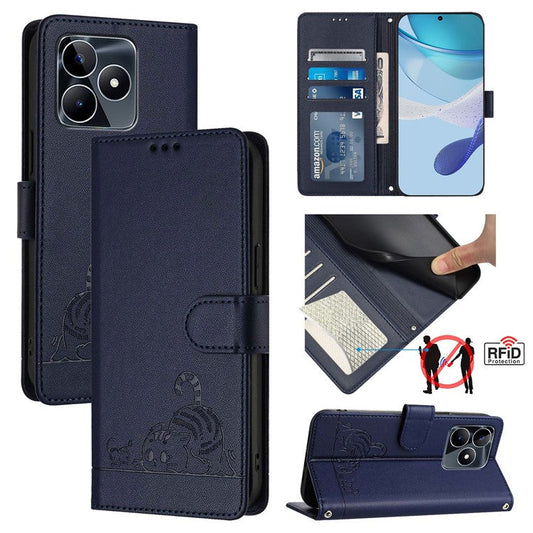 YB Imprinting Series-9 for Realme Note 50 4G / C51 / C53 (Global) / Narzo N53 4G / C53 (India) Leather Case RFID Blocking - Sapphire