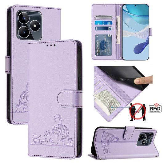 YB Imprinting Series-9 for Realme Note 50 4G / C51 / C53 (Global) / Narzo N53 4G / C53 (India) Leather Case RFID Blocking - Purple