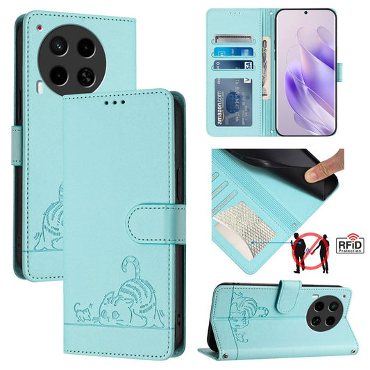 YB Imprinting Series-9 for TECNO Camon 30 4G / Camon 30 5G Leather Case RFID Blocking - Mint Green