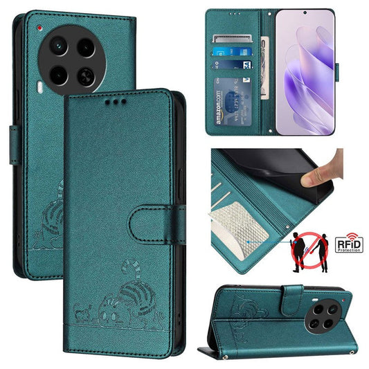 YB Imprinting Series-9 for TECNO Camon 30 4G / Camon 30 5G Leather Case RFID Blocking - Dark Green
