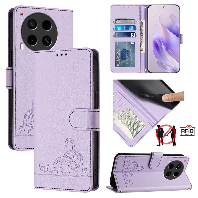 YB Imprinting Series-9 for TECNO Camon 30 4G / Camon 30 5G Leather Case RFID Blocking - Purple