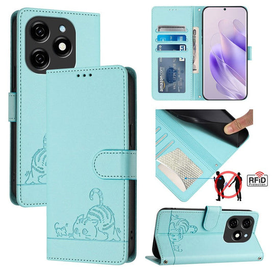YB Imprinting Series-9 for TECNO Spark 20 Phone Case RFID Blocking Imprint Leather Cover - Mint Green
