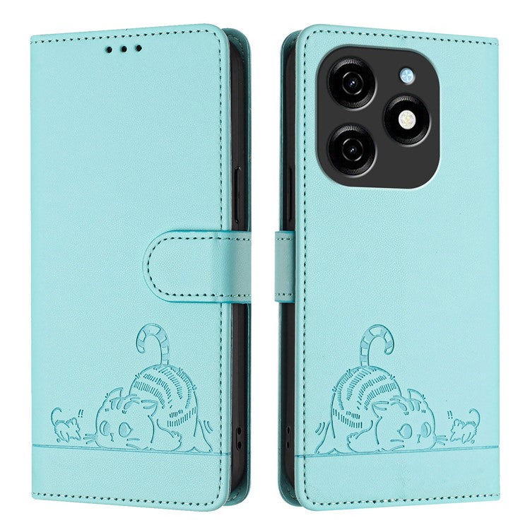 YB Imprinting Series-9 for TECNO Spark 20 Phone Case RFID Blocking Imprint Leather Cover - Mint Green
