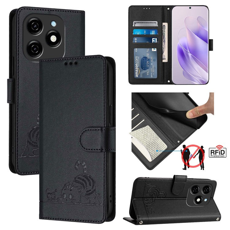 YB Imprinting Series-9 for TECNO Spark 20 Phone Case RFID Blocking Imprint Leather Cover - Black
