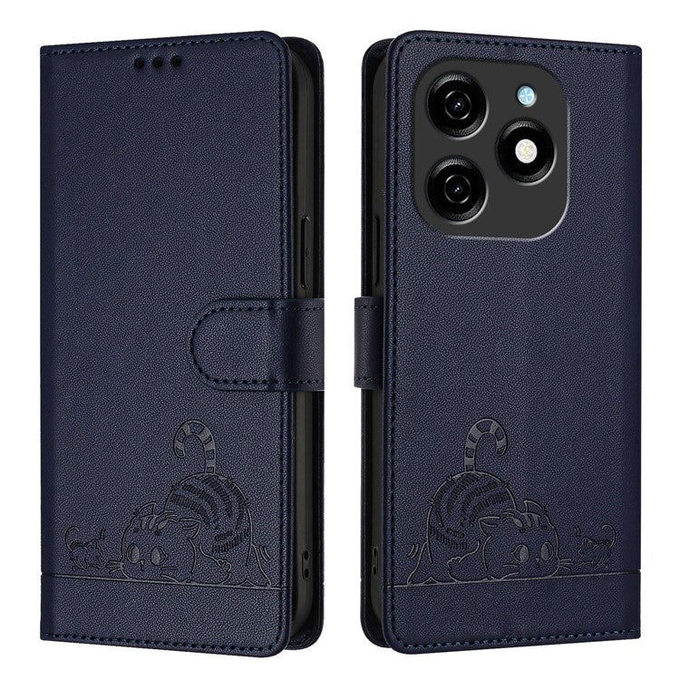 YB Imprinting Series-9 for TECNO Spark 20 Phone Case RFID Blocking Imprint Leather Cover - Sapphire