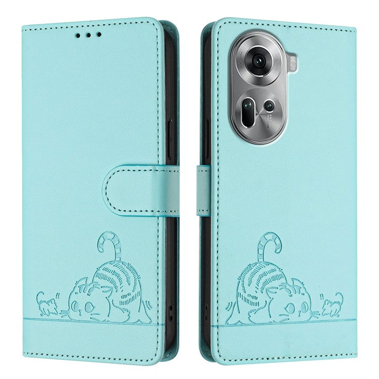 YB Imprinting Series-9 for Oppo Reno11 5G (Global) Case Leather Phone Cover Magnetic Clasp Protect - Mint Green