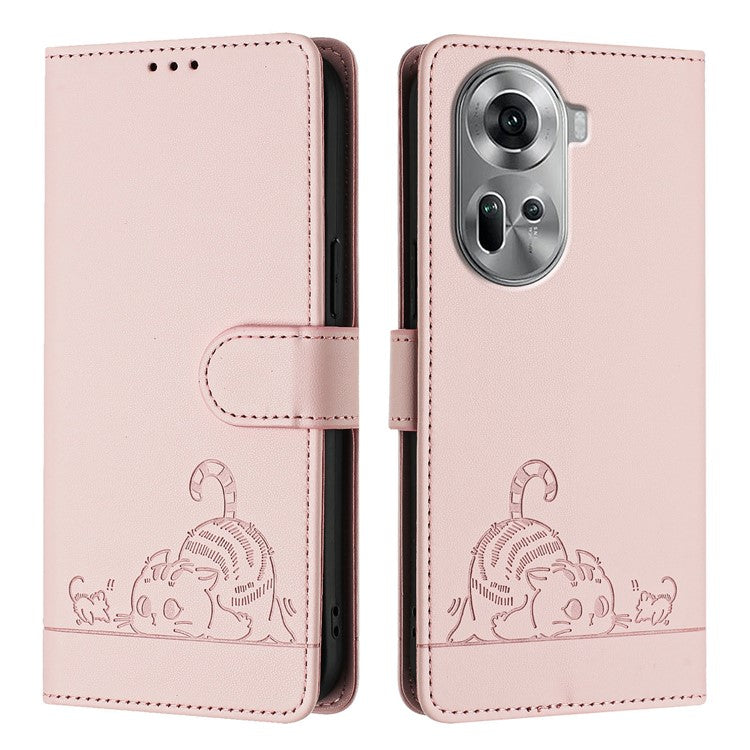 YB Imprinting Series-9 for Oppo Reno11 5G (Global) Case Leather Phone Cover Magnetic Clasp Protect - Pink