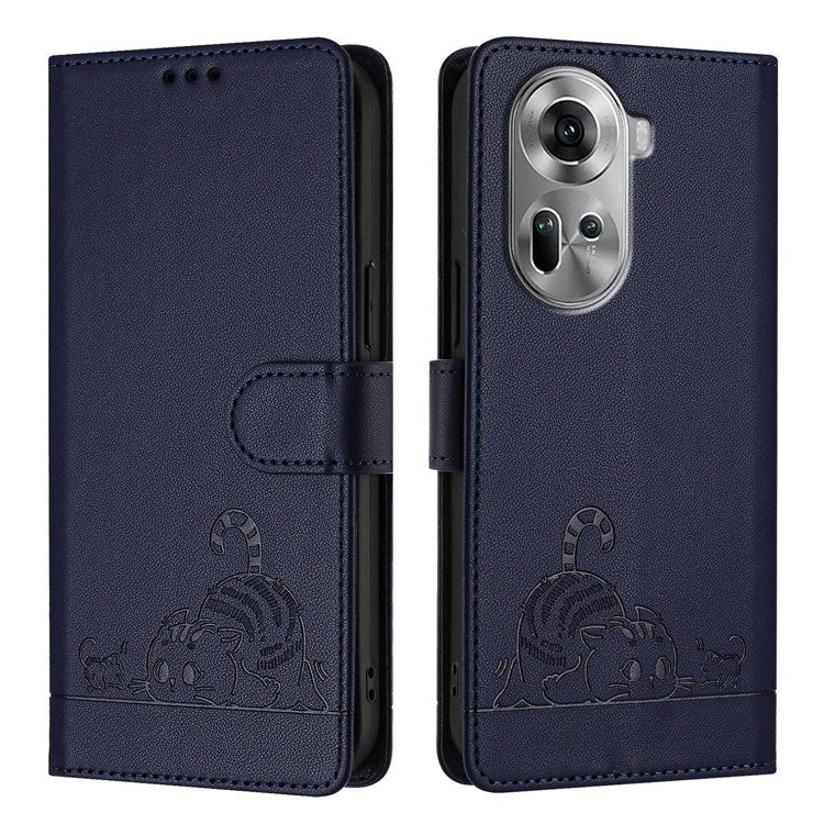 YB Imprinting Series-9 for Oppo Reno11 5G (Global) Case Leather Phone Cover Magnetic Clasp Protect - Sapphire