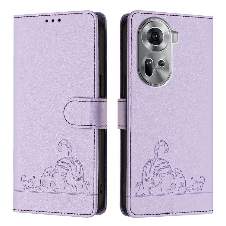 YB Imprinting Series-9 for Oppo Reno11 5G (Global) Case Leather Phone Cover Magnetic Clasp Protect - Purple