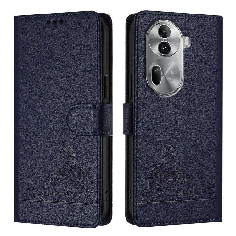 YB Imprinting Series-9 for Oppo Reno11 Pro 5G (Global) Case Leather Phone Cover Cat Mouse Pattern - Sapphire
