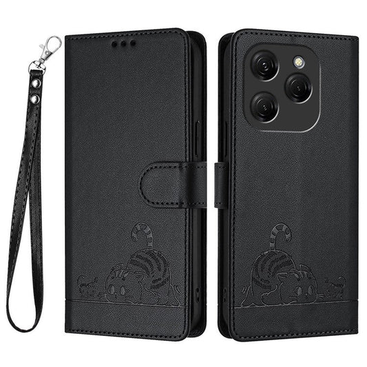 YB Imprinting Series-9 for TECNO Spark 20 Pro Case RFID Blocking Imprinted Leather Phone Cover - Black