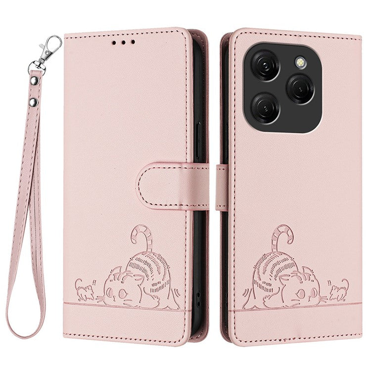 YB Imprinting Series-9 for TECNO Spark 20 Pro Case RFID Blocking Imprinted Leather Phone Cover - Pink