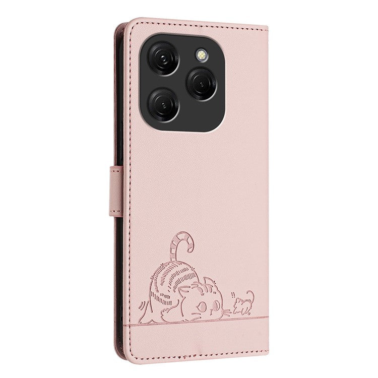 YB Imprinting Series-9 for TECNO Spark 20 Pro Case RFID Blocking Imprinted Leather Phone Cover - Pink