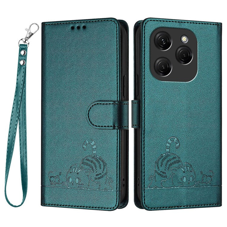 YB Imprinting Series-9 for TECNO Spark 20 Pro Case RFID Blocking Imprinted Leather Phone Cover - Dark Green