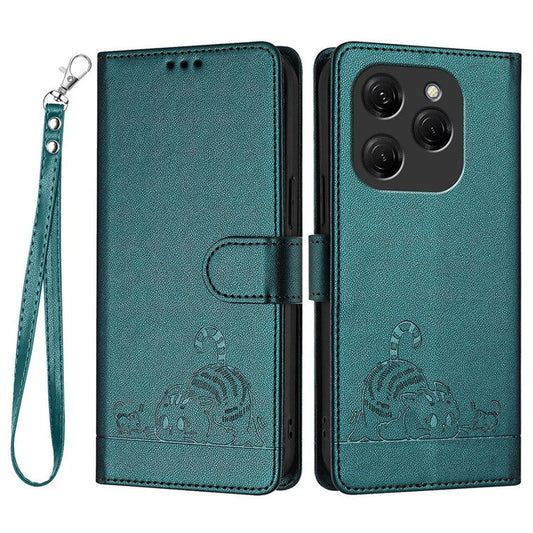 YB Imprinting Series-9 for TECNO Spark 20 Pro Case RFID Blocking Imprinted Leather Phone Cover - Dark Green