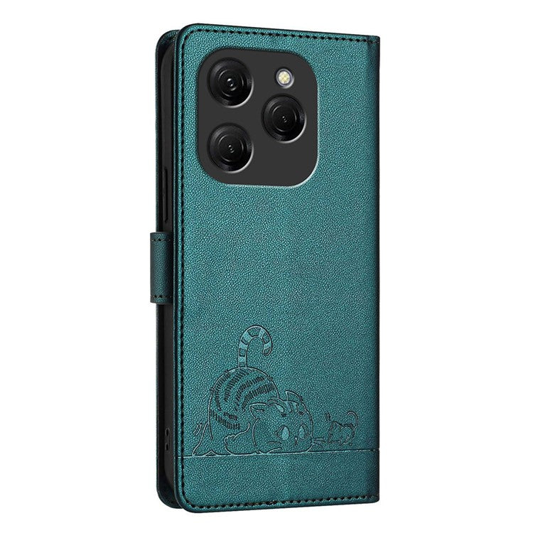 YB Imprinting Series-9 for TECNO Spark 20 Pro Case RFID Blocking Imprinted Leather Phone Cover - Dark Green