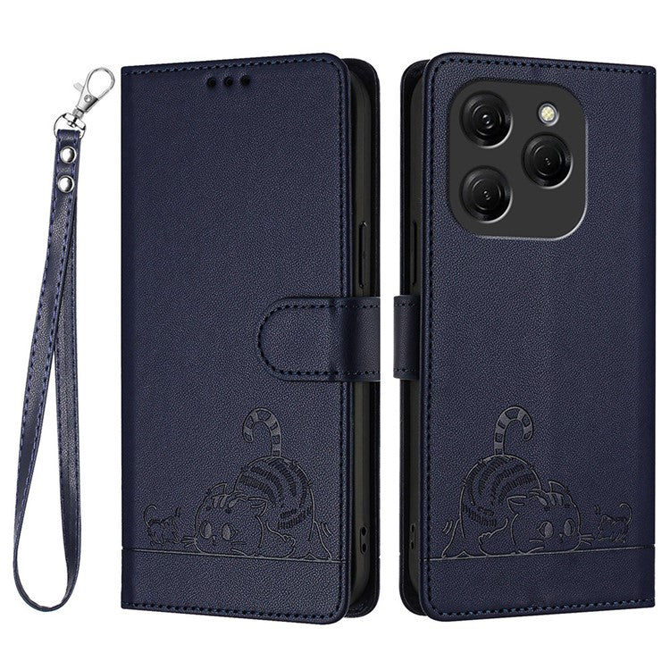 YB Imprinting Series-9 for TECNO Spark 20 Pro Case RFID Blocking Imprinted Leather Phone Cover - Sapphire