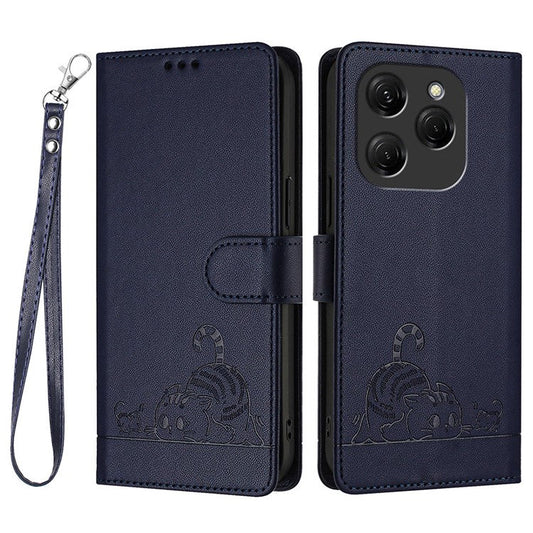 YB Imprinting Series-9 for TECNO Spark 20 Pro Case RFID Blocking Imprinted Leather Phone Cover - Sapphire