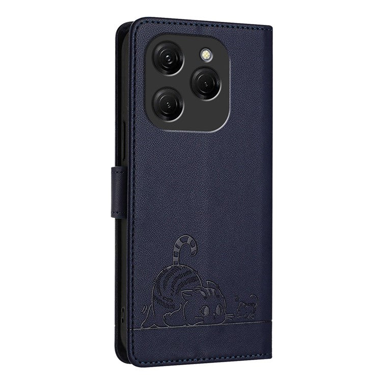 YB Imprinting Series-9 for TECNO Spark 20 Pro Case RFID Blocking Imprinted Leather Phone Cover - Sapphire