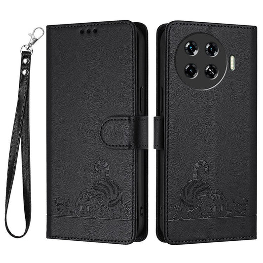 YB Imprinting Series-9 for TECNO Spark 20 Pro+ Case RFID Blocking Leather Wallet Phone Cover - Black