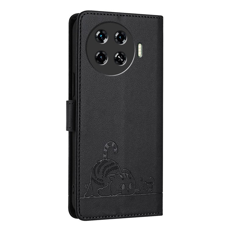 YB Imprinting Series-9 for TECNO Spark 20 Pro+ Case RFID Blocking Leather Wallet Phone Cover - Black